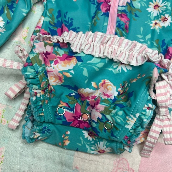 RuffleButts BabyLong Sleeve UPF50+ One Piece Rash Guard - Fancy Me Floral - Picture 7 of 7